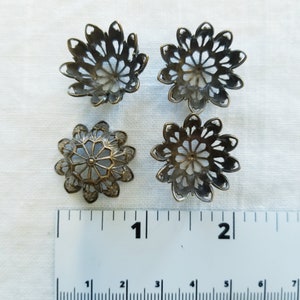 Vintage Brass Jewelry Findings- set of 4 Dished Flowers