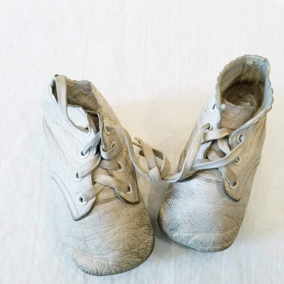 Vintage White Leather Baby Booties, Collectible, … - image 1