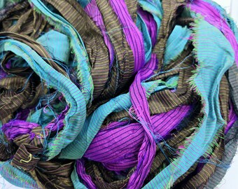Mardi Gras Sari Silk Ribbon: Torn Edge Recycled Fabric, 4 Yards