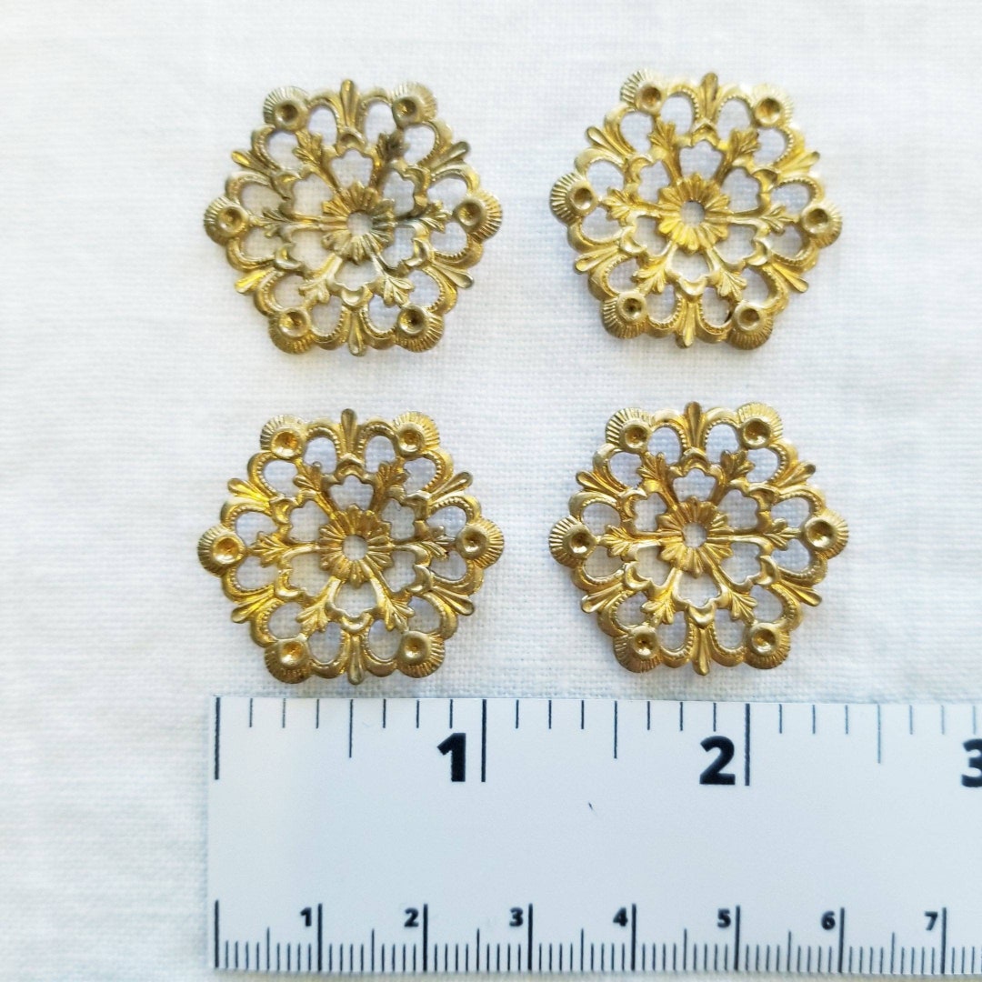 Vintage Brass Jewelry Findings Set of 4 Flowers Etsy