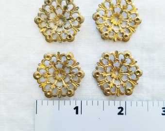 Vintage Brass Jewelry Findings- set of 4 flowers
