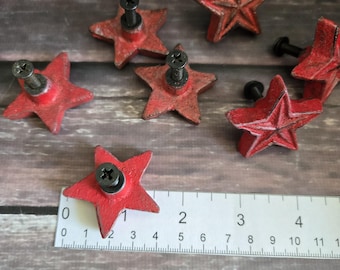 Rustic Red Star Door Knob,Drawer Pull, Americana Style- Set of 7 pulls