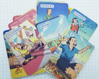 Vintage Gullivers Travels Playing Cards- Pkg of 4 Collage Assemblage Supplies Flea Markets
