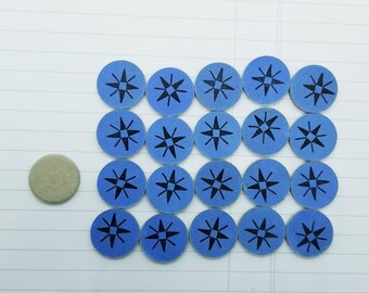 20 Blue Star Cardboard Game Markers- Vintage Game Pieces, Collage, Assemblage Supplies