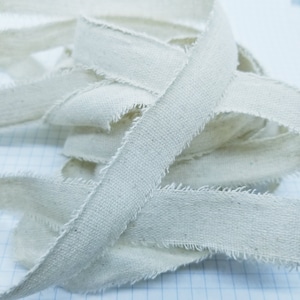 Frayed Rustic Linen Cotton Ribbon - Natural Beige, 1-Inch, 2 Yards