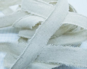 Frayed Rustic Linen Cotton Ribbon - Natural Beige, 1-Inch, 2 Yards