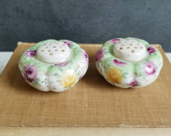 Flower , Purple Rose, Yellow Rose Cottagecore Vintage Salt and Pepper Shakers
