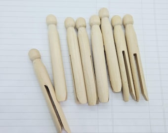 8 Wood Peg Clothespins - Vintage Laundry Farmhouse Decor Crafting