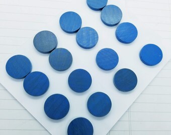 16 Blue Wooden Game Markers- Vintage Game Pieces, Collage, Assemblage Supplies