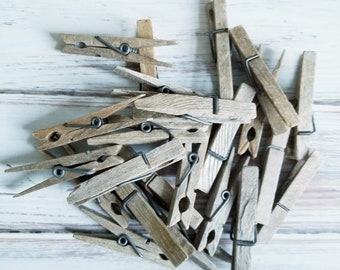 30 Vintage Weathered wooden spring clothespins