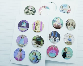 Happy Birthday - 1 Inch Epoxy Sticker Flair- Package of 6