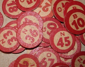 Vintage Red Bingo Markers- Pkg of 20 For Collage, Assemblage, Scrapbooking