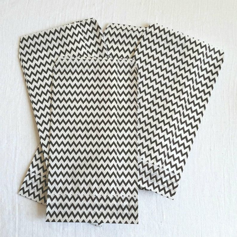 Treat Bag Shop Supply Notion Bag Party Favor Merchandise Black and White Mini Striped zigzag chevron Paper Bag- Gift Bag Party Supply