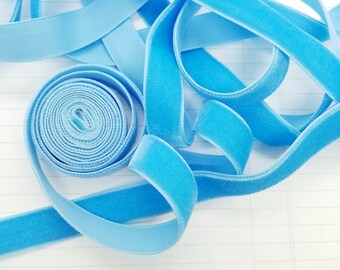Clear Blue 16 mm Polyester Velvet Ribbon- 2 Yard