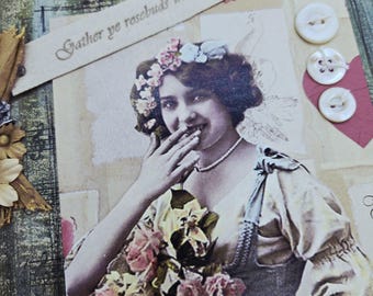 Collaged Composition Notebook- Gather Rosebuds