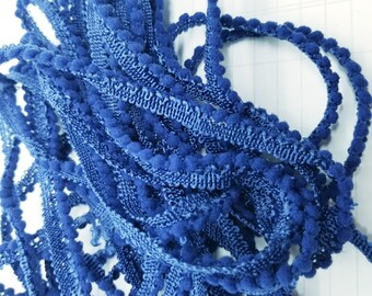Navy Blue 3/8 inch Mini Polyester bobble Pom Pom Ribbon- 2 Yards