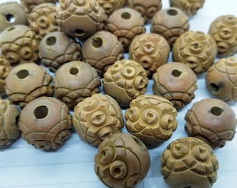 Vintage French Handcarved Wood Beads: Rosary Parts, 1910s (Pack of 10)