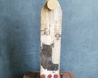 Picket Fence Assemblage Art: Couple Image Transfer, Red Accents