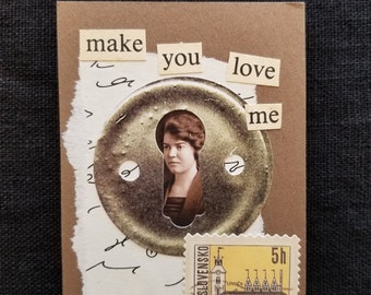 Love Me Woman Altered Art Card: Original Collage Mini Artwork