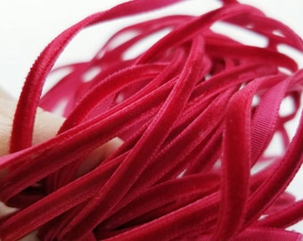 Crimson red 4 mm 1/8 inch Polyester Velvet Ribbon- 2 Yards