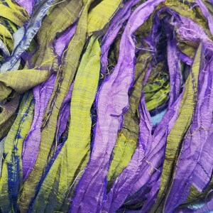 Purple Potion Sari Silk Ribbon, 2 Yards, Torn Edge, Junk Journals, Tag Art, Assemblage Supply, Recycled Sari Fabric image 2