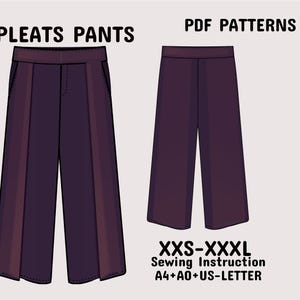 Womens pants pattern, Pleat pants, Wide leg pants straight, Women Trouser Loose pdf printable pattern  A4+A0+US Letter+ Instruction XXS–XXXL