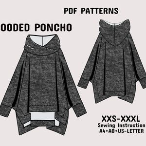 Hooded poncho cape pattern, Cosplay Sewing Pattern, Poncho Pattern,Beginner Cape Pattern with Detailed Instruction & A4+A0+US-Letter,XXS-3XL