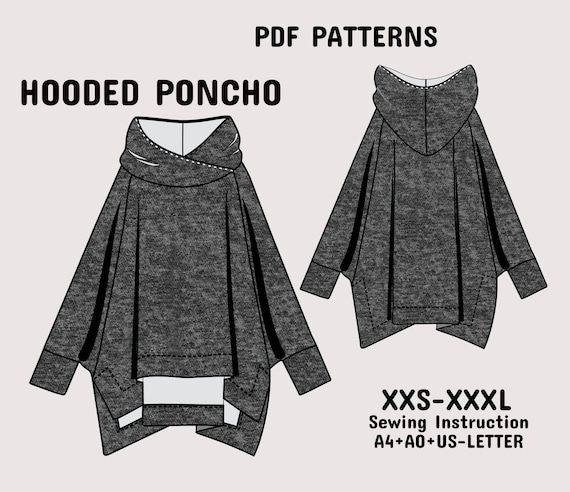 Hooded poncho cape pattern, Cosplay Sewing Pattern, Poncho Pattern,Beginner Cape Pattern with Detailed Instruction & A4+A0+US-Letter,XXS-3XL