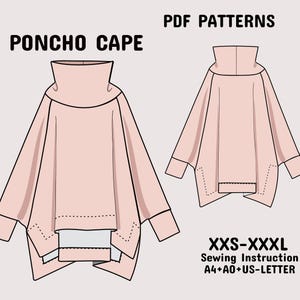 Patrón de capa de poncho, patrón de disfraz de cosplay, patrón de poncho, patrón de capa para principiantes con instrucciones detalladas con A4 + A0 + carta de EE. UU., XXS-3XL