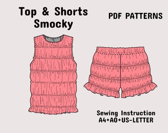 Smocked Tank Top and Shorts Sewing Pattern | Summer Set PDF (XXS-3XL)