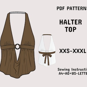 Halter Top Sewing Pattern | Womens Printable Digital Halter Neck Top Pattern Diy Clothing Pattern PDF A4+A0+US Letter+ Instruction XXS-3XL