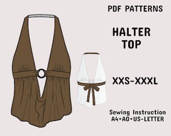 Halter Top Sewing Pattern | Women's Printable PDF (XXS-3XL)