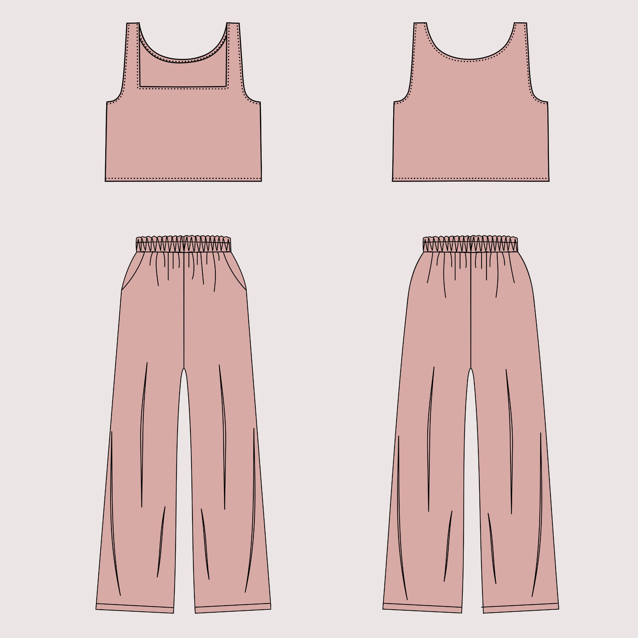 High-waist Wide Leg Pants, Top Sewing Pattern With Square Neck, Two ...