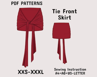 Tie Front Mini Skirt Sewing Pattern, Ruched Bodycon Y2K Style (Digital Download)