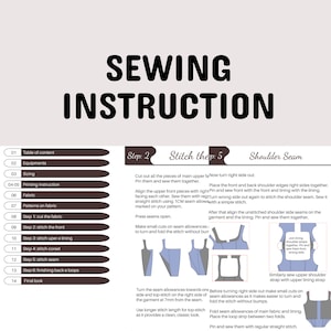 May include: A sewing instruction guide with the title "SEWING INSTRUCTION" in large, bold, black letters. The guide includes numbered steps, diagrams, and text explaining sewing techniques, such as cutting fabric and stitching seams.