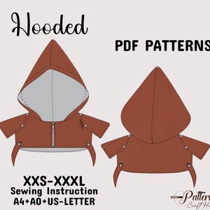 Cape with Hooded Pattern, Half Vest Hooded Sewing Pattern, Medieval Villain Costume, Digital Pattern in A4+A0+US Letter+Instruction XXS–XXXL