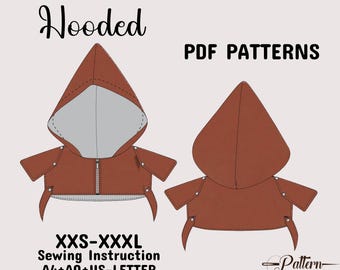 Cape avec motif à capuche, motif de couture à capuche demi-veste, costume de méchant médiéval, motif numérique au format A4+A0+lettre US+instructions XXS-XXXL