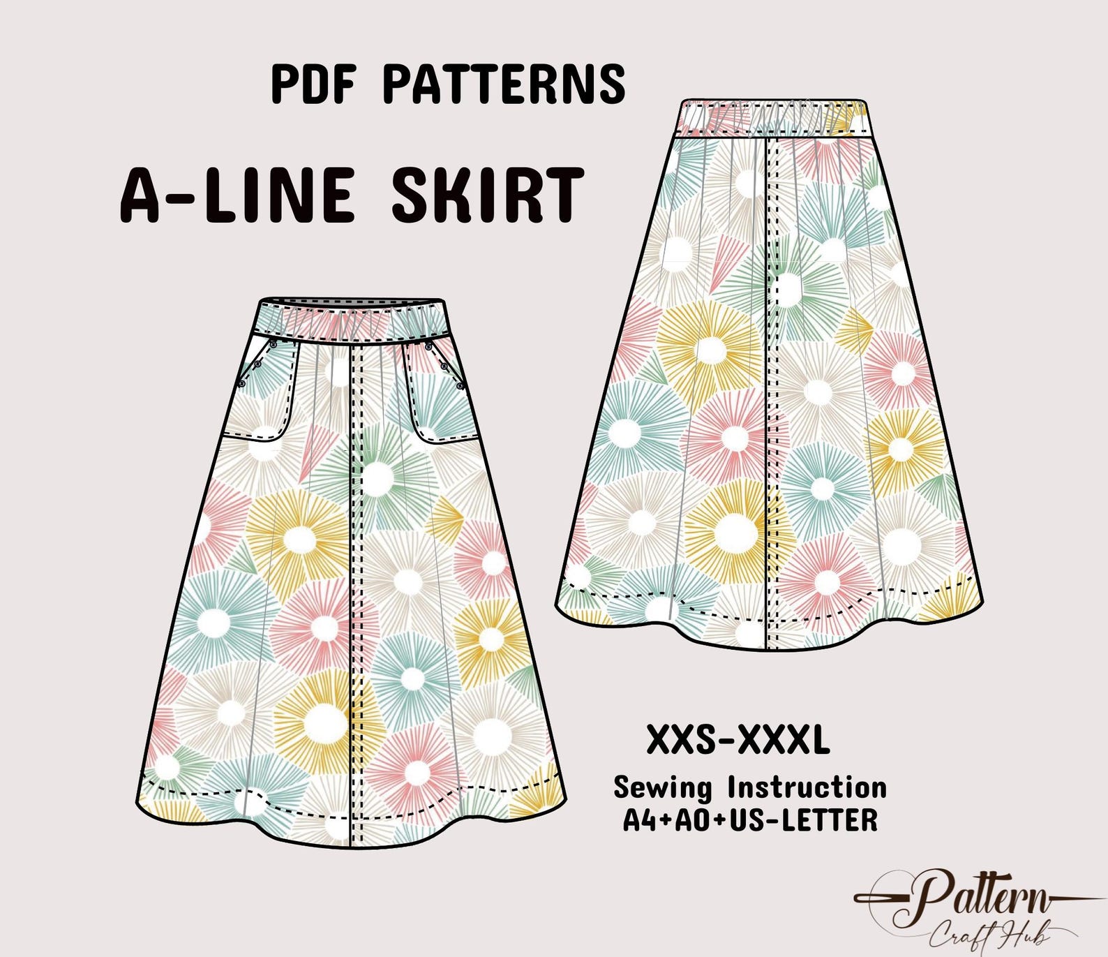 Midi Skirt Sewing Pattern, A Line Skirt Pattern,flare Skirt With Pocket — free download