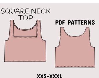 Square Neck Crop Top Sewing Pattern, Trendy Women's Style (PDF Pattern)