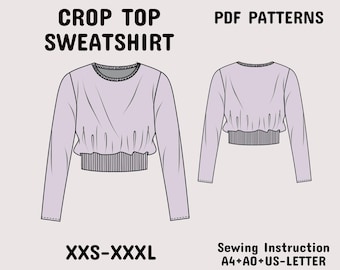 Crop Top Sweatshirt Sewing Pattern | Relaxed Fit Knit Top (Digital Download)