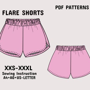 Padrão de costura para shorts, padrão de costura para shorts de academia, shorts boxer elásticos, padrão de shorts de praia de verão em A4 + A0 + carta dos EUA + instruções XXS–XXXL