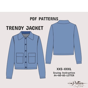 Patrón de costura de chaqueta, PDF digital fácil, chaqueta unisex acogedora, patrón de chaqueta de punto de gran tamaño en A4 + A0 + carta de EE. UU. + instrucciones detalladas XXS-3XL