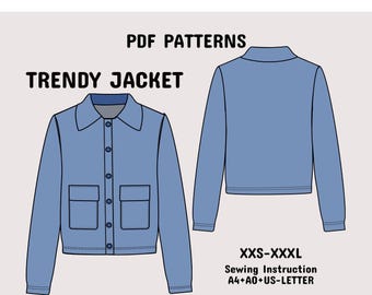 Patrón de costura de chaqueta, PDF digital fácil, chaqueta unisex acogedora, patrón de chaqueta de punto de gran tamaño en A4 + A0 + carta de EE. UU. + instrucciones detalladas XXS-3XL