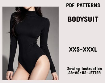 Mock Neck Bodysuit Sewing Pattern | Long Sleeve Turtle Neck PDF (XXS-XXXL)