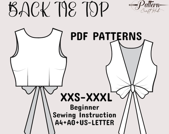 Back Tie Top Sewing Pattern, Easy Beginner Pattern XXS - XXL + Easy ...