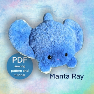 Manta Ray plushie sewing pattern photo tutorial, sea creature stuffed animal PDF digital download