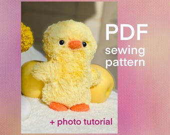 Baby Chick plushie sewing pattern photo tutorial, duckling chicken stuffed animal PDF digital download