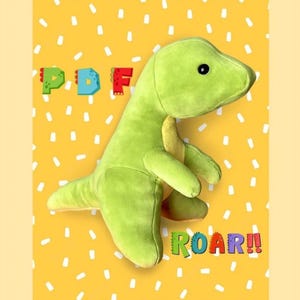 Dinosaur plushie sewing pattern photo tutorial, dino stuffed animal PDF digital download
