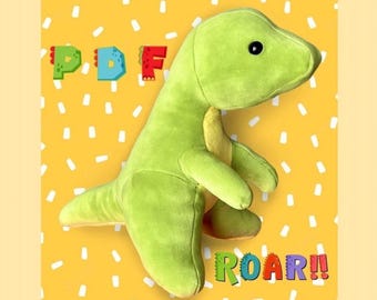 Dinosaur plushie sewing pattern photo tutorial, dino stuffed animal PDF digital download