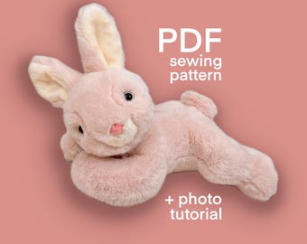 Bunny plushie sewing pattern photo tutorial, rabbit stuffed animal PDF digital download